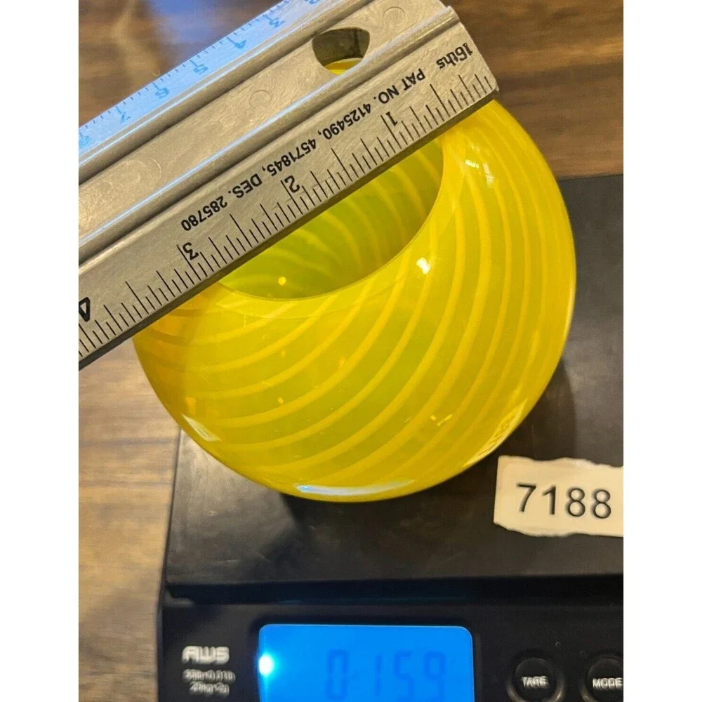 yellow vase Studio heavy glass yellow stripe pattern unknown no signature spring